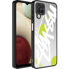 Farma İletişim Teknolojileri Samsung Galaxy A12 Kılıf Aynalı Desenli Kamera Korumalı Parlak Mirror Kapak - Yazı