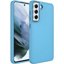 Farma İletişim Teknolojileri Samsung Galaxy S21 Fe Kılıf Metal Çerçeve ve Buton Tasarımlı Silikon Luna Kapak - Sierra Mavi