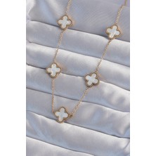 Clariss 316L Çelik Gold Renk Beyaz Sedefli Yonca Kolye