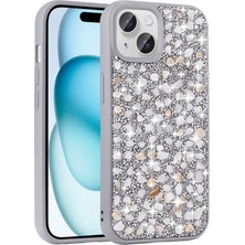 Farma İletişim Teknolojileri Apple iPhone 15 Plus Kılıf Parlak Taşlı Tasarım Linea Kapak - Gümüş
