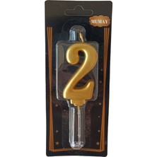 Ngüzel Party 2 Yaş Büyük Boy (7 Cm) 2 Rakam Lüks Pasta Mum Gold