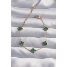 Clariss 316L Çelik Baby Boy Gold Renk Çizgili Yeşil Mineli Yonca Bileklik - EBJ240822W26852
