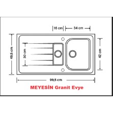 Meyesin Granit Evye Siyah 1.5 Gözlü Mutfak Evyesi  50 x 100 Cm.