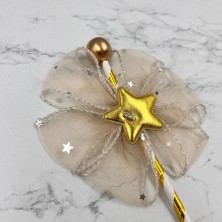 Kidspartim Pasta Üstü Çubuklu Tüllü Yıldız Süs Altın 23 Cm