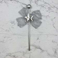 Kidspartim Pasta Üstü Çubuklu Tüllü Yıldız Süs Gümüş 23 Cm