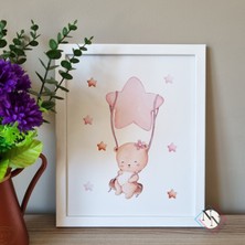 Nn Decor Oyuncak Ayı Ve Gökyüzü Temalı 3'Lü Set - Pembe -  Ahşap Çerçeveli, Bebek Ve Çocuk Odası Tablo Seti