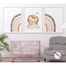 Nn Decor Aslan Ve Gökkuşağı Temalı 3'Lü Set -  Ahşap Çerçeveli, Bebek Ve Çocuk Odası Tablo Seti