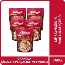 Kellogg's Granola Çikolata Parçacıklı ve Fındıklı 340 gr x 5 Adet, %44 Yulaf, Lif Kaynağı