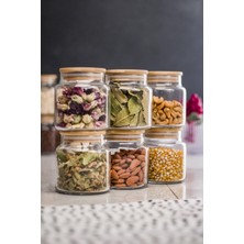 Molvea 6'lı Bambu Kapaklı Cam Kavanoz & Baharat Takımı & Baharatlık Seti 500 ml ( Vakum Kapak )
