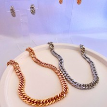 Kilig Jewelry Kadın Vip Çelik Gold-Silver Kalın Zincir Kolye 45CM
