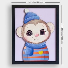 Nn Decor Panda, Maymun, Sloth 3'Lü Set | 3 Boyutlu, Çerçeveli, Ahşap, Bebek Odası Tablo Seti | Baskı & El Boyaması