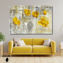 Gaagart Tekli Yatay Kanvas Duvar Tablosu Yağlı Boya Dokulu Sarı Çiçek