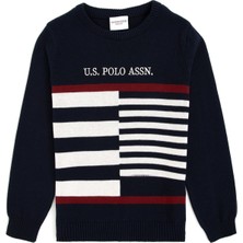 U.S. Polo Assn. Bisiklet Yaka Slim Fit Desenli Lacivert Erkek Kazak Karmkıds