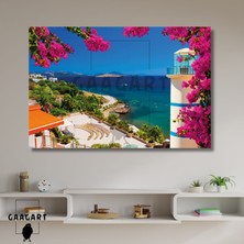 Gaagart Tekli Yatay Kanvas Duvar Tablosu Pembe Çiçekler Ve Deniz Kıyısı