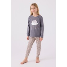 Arnetta Kız Çocuk Uzun Kol Pijama Takım AR3093 Koyu Gri