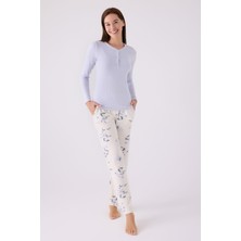 Pıerre Cardın Kadın Uzun Kol Pijama Takım PC8884 Mavi