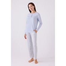 Pıerre Cardın Kadın Uzun Kol Pijama Takım PC8888 Mavi