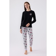 Rolypoly Kadın Siyah Uzun Kol Pijama Takım