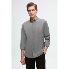 D'S Damat Slim Fit Antrasit Oxford Düğmeli Yaka Kolay Ütülenebilir Nakış Detaylı Pamuklu Gömlek 4HC02ORT03265