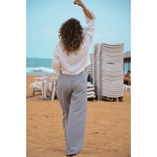 Gothamvibes Kadın Gri Keten Pantolon