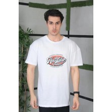 Koflandy Unisex Baskılı Oversize T-Shirt - Beyaz