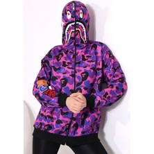 Koflandy Unisex Pubg Bape x Shark Hoodie - Mor