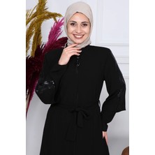 Moda Çizgi Pul Payet Detaylı Ferace 2168 Siyah