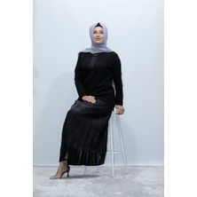 Zey&Ka Butik Büyük Beden Deri Garnili Piliseli Etek Bluz Ikili Takım
