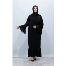 Zey&Ka Butik Büyük Beden Güpürlü Düğmeli Şifonlu Best Krep Ferace