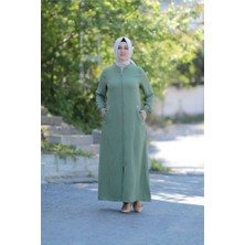 Zey&Ka Butik Büyük Beden Kuş Gözü Detay Fermuarlı Cepli Kap Ferace