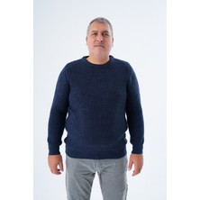 Büyük Beden Erkek Lacivert Selanik Örgü Bisiklet Yaka Triko Yün Kazak TRIST-2116