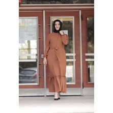 Zey&Ka Butik Büyük Beden Belden Bağlamalı Kolu Lastikli Elbise