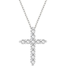 Altın Sepeti Beyaz Altın Taşlı Haç Kolye