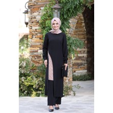 Moda Çizgi Yırtmaç Detaylı Takım Mdc 1133 Siyah