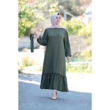 Zey&Ka Butik Büyük Beden Belden Bağlamalı Kolu Lastikli Elbise
