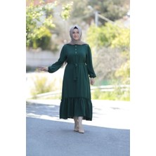 Zey&Ka Butik Büyük Beden Belden Bağlamalı Kolu Lastikli Elbise