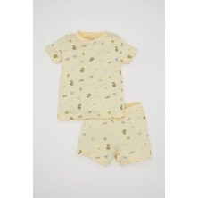 DeFacto Erkek Bebek Pijama Takımı Dinozor Desenli Penye Kısa Kollu Üst Şort C5200A524HS