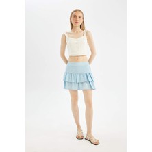 DeFacto Coool Desenli Yüksek Bel Maroken Mini Etek D1363AX24SM