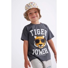 DeFacto Erkek Bebek Bisiklet Yaka Kaplan Desenli Kısa Kollu Tişört