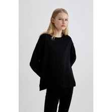 DeFacto Regular Fit Bisiklet Yaka Uzun Kollu Casual Pijama Üstü C3556AX24SP Siyah Bambu Kumaş