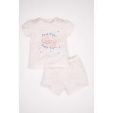 DeFacto Kız Bebek Karanlıkta Parlayan Kısa Kollu Şortlu Penye Pijama Takımı C5066A524HS