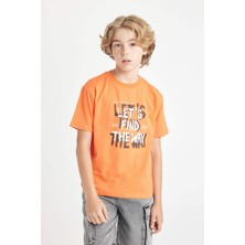 DeFacto Erkek Çocuk Kısa Kollu Baskılı Tişört Turuncu Günlük Stil Regular Fit