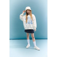 DeFacto Kız Çocuk Oversize Geniş Kalıp Bisiklet Yaka Baskılı Sweatshirt