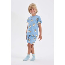 DeFacto Erkek Bebek Pijama Takımı Dinazor Baskılı Penye Kısa Kollu Üst Şort