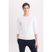DeFacto Slim Fit Dar Kesim Bisiklet Yaka Basic Düz Uzun Kollu Pijama Üstü Z2771AZ24SP