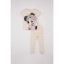 DeFacto Kız Bebek Disney Mickey & Minnie Kısa Kollu Fitilli Kaşkorse Kısa Kollu Pijama Takımı B9241A524SM