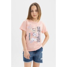 DeFacto Kız Çocuk Bisiklet Yaka Ayıcık Baskılı Kısa Kollu Tişört B5124A824HS