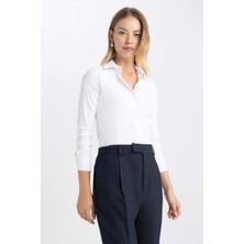 DeFacto Fitted Basic Düz Renk Uzun Kollu Gömlek Klasik Stil Pamuklu Kadın Giyim
