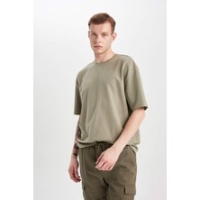 DeFacto Oversize Geniş Kalıp Bisiklet Yaka Kısa Kollu Basic Düz Ağır Kumaş Tişört X3926AZ24SP