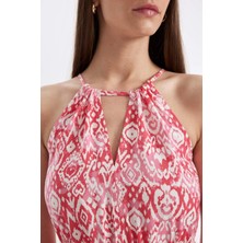 DeFacto Halter Yaka Desenli Kolsuz Maxi Elbise D2649AX24HS